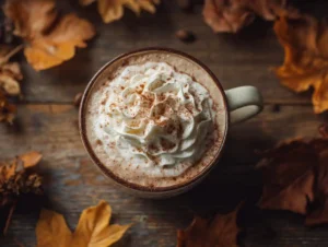Homemade pumpkin spice latte with whipped cream and cinnamon.