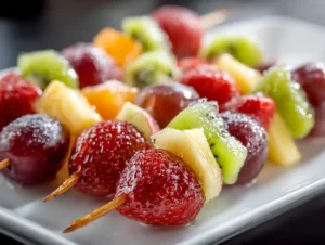 Rainbow Candied Fruit Skewers on White Plate