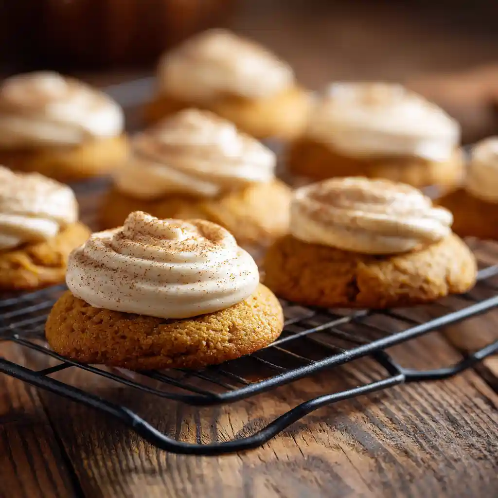 Soft pumpkin cookies with cinnamon frosting