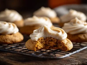 Soft pumpkin cookies with cinnamon frosting