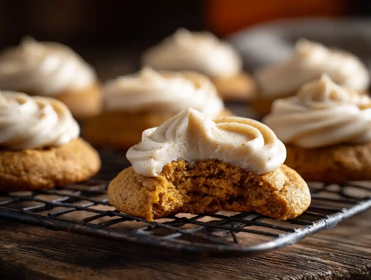 Soft pumpkin cookies with cinnamon frosting