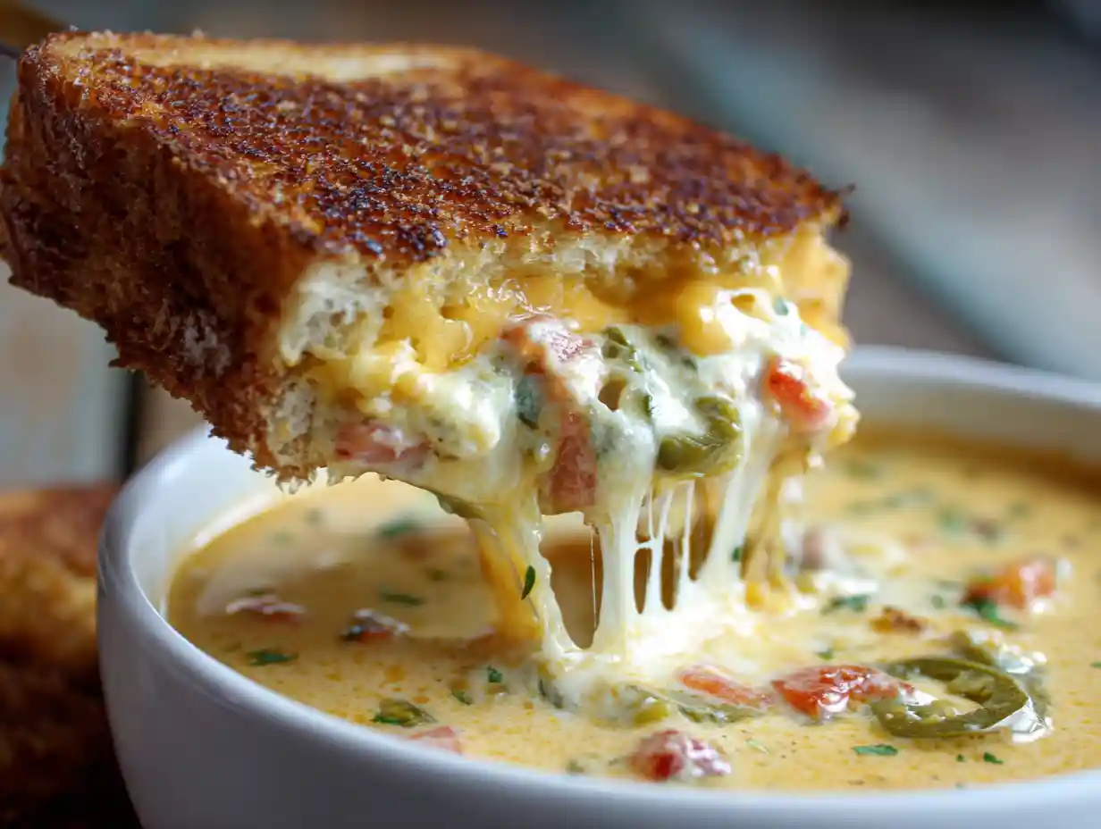 Jalapeño Popper Soup with Grilled Cheese Dippers