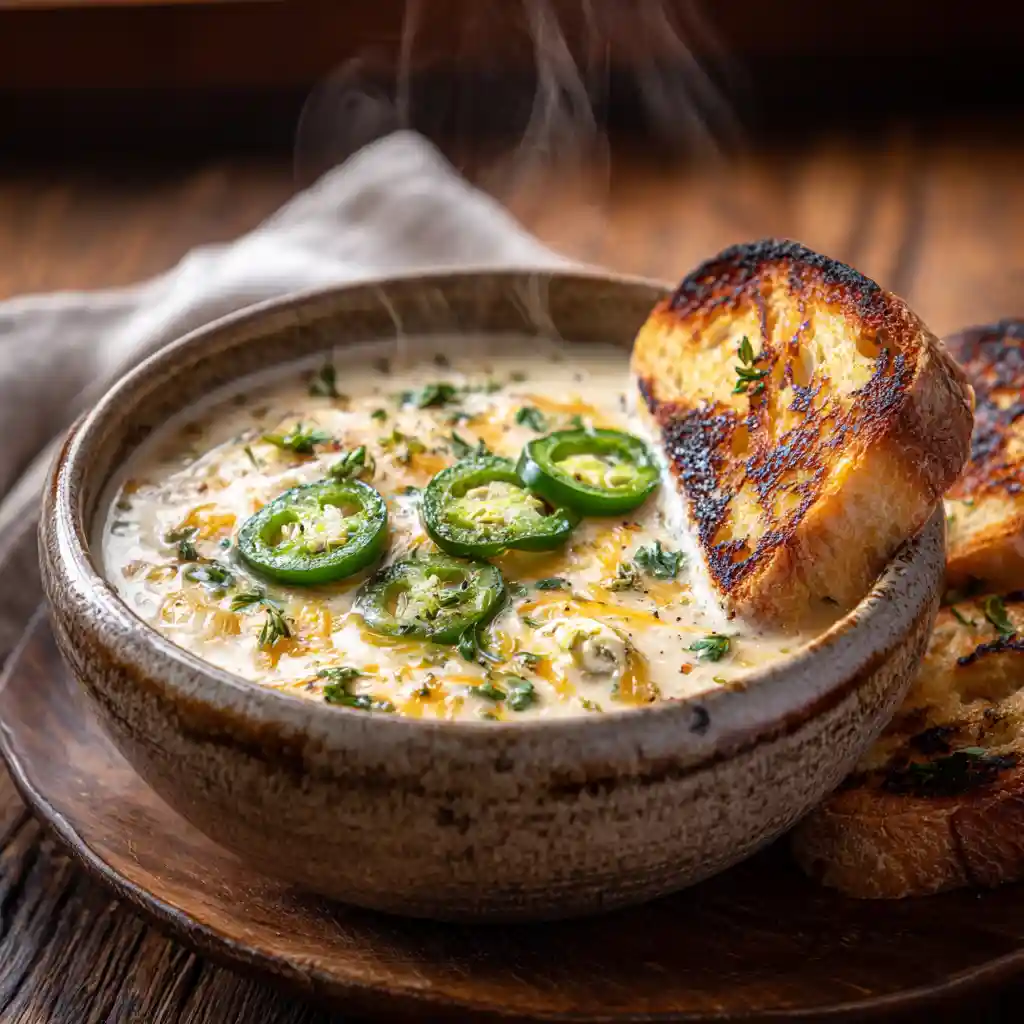 Jalapeño Popper Soup with Grilled Cheese Dippers