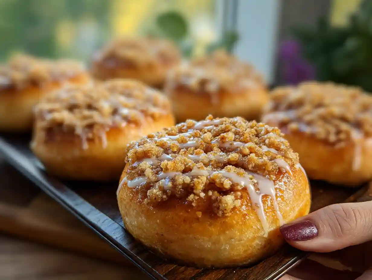 Apple Cheesecake Buns with a Crumble Topping and Sweet Glaze