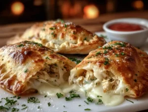 Crispy Cheesy Chicken Alfredo Calzones