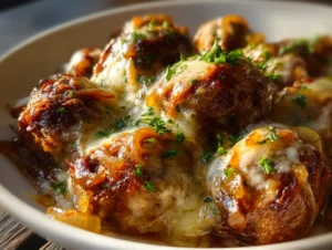 Crockpot French Onion Meatballs