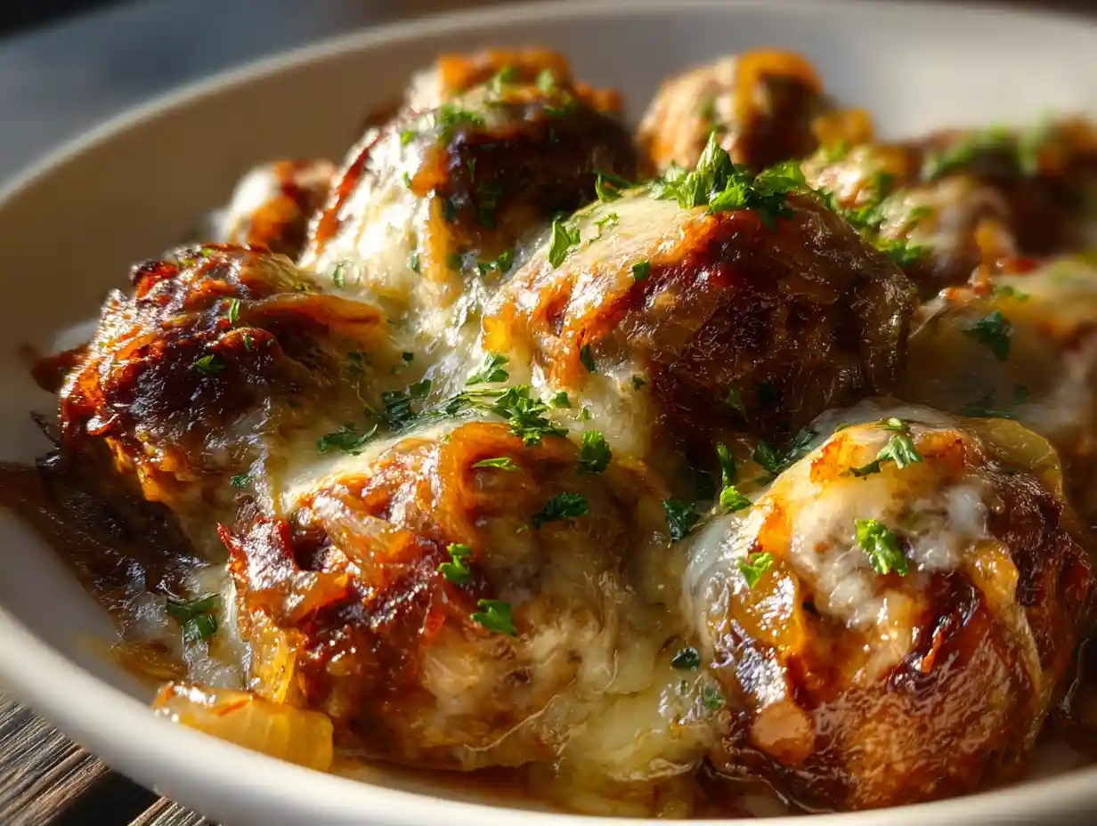 Crockpot French Onion Meatballs