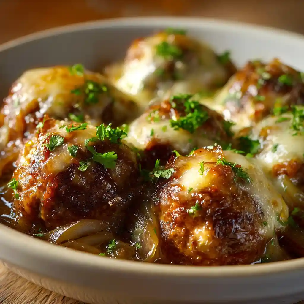 Crockpot French Onion Meatballs