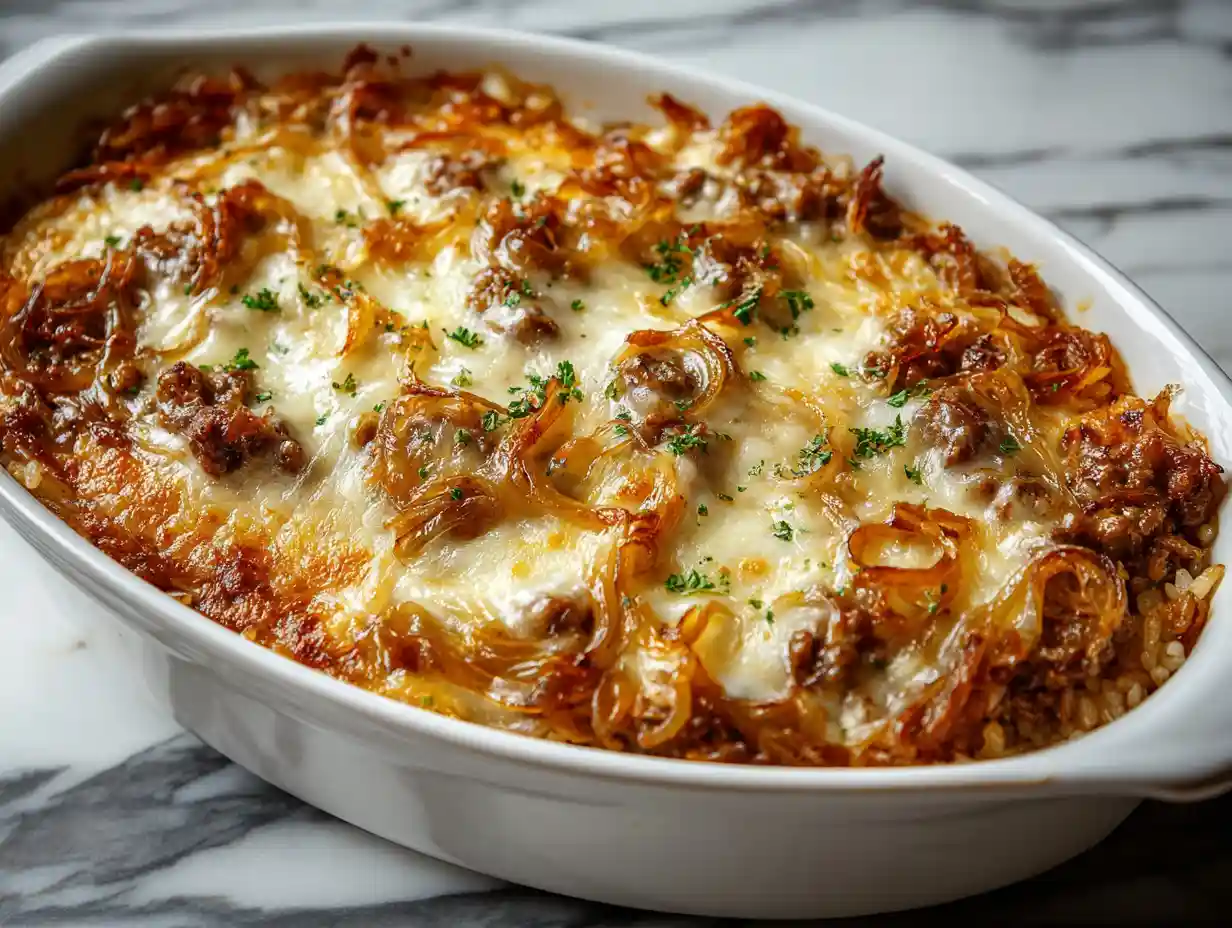 French Onion Beef & Rice Casserole