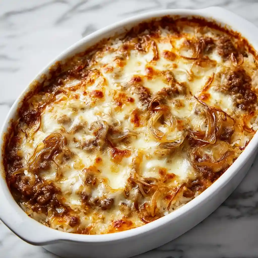 French Onion Beef & Rice Casserole