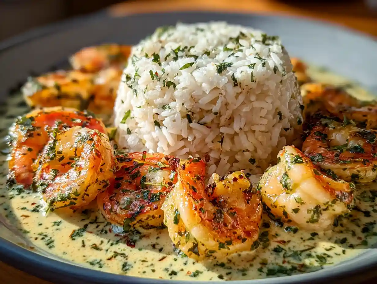 Amazing Creamy Garlic Butter Shrimp and Rice Tower Recipe
